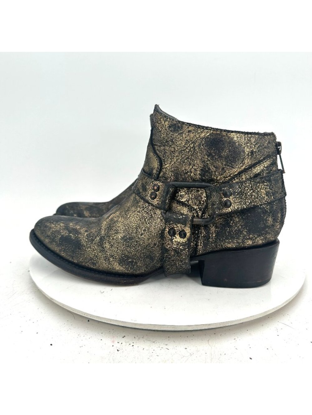 Freebird By Steven Phlow Women Size 9M FB-phlow Gold Leather Biker Harness Boot